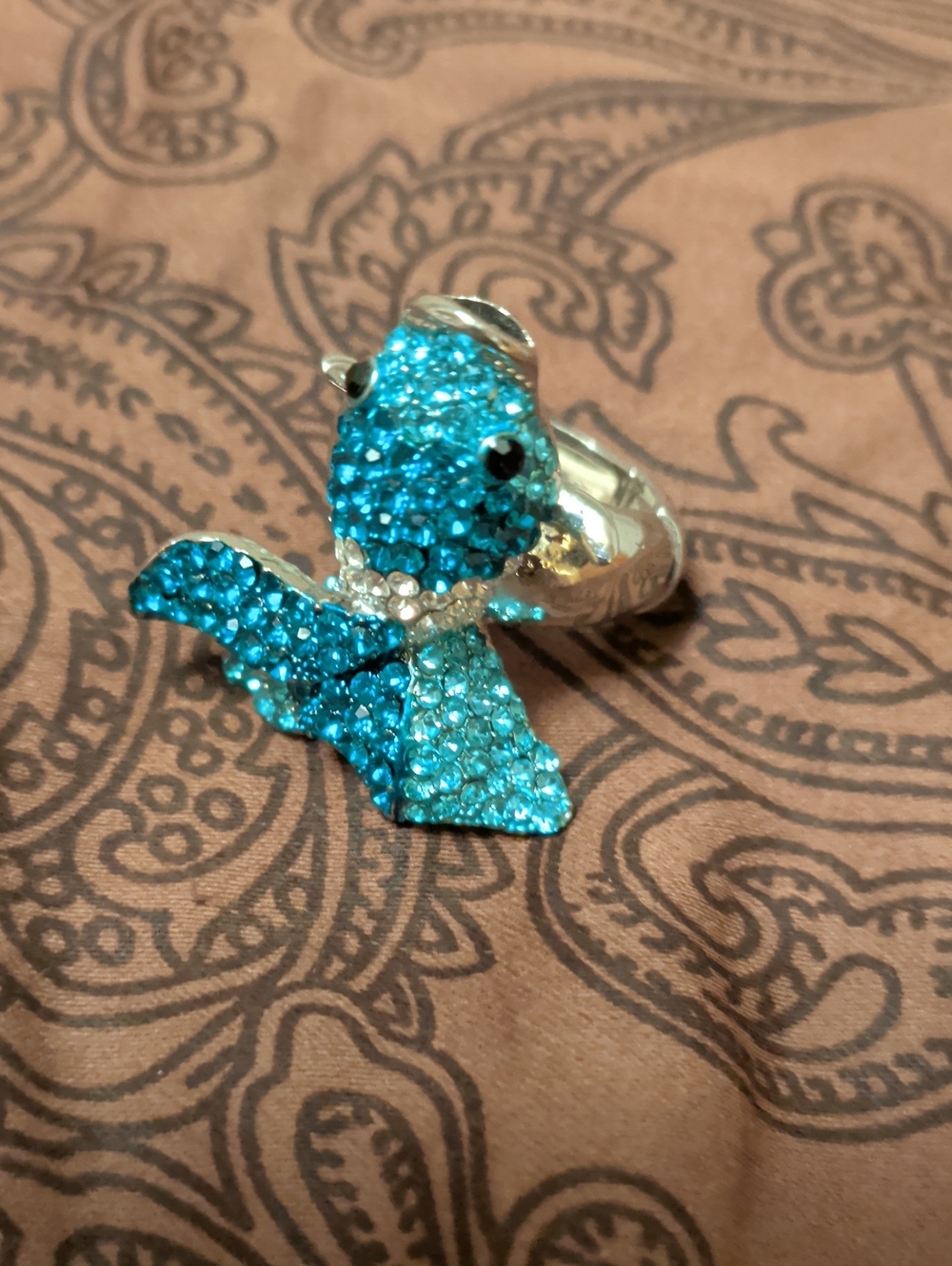 Sparkling Blue Fish Crystal Ring
